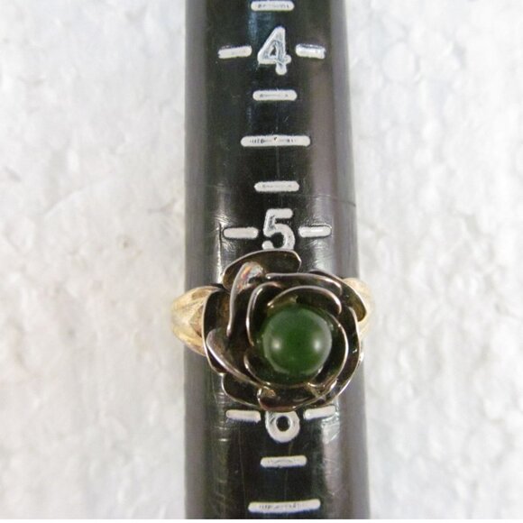 Gold Plated Sterling Silver Jade Floral Ring Signed JP Size 5.5 - Picture 7 of 15